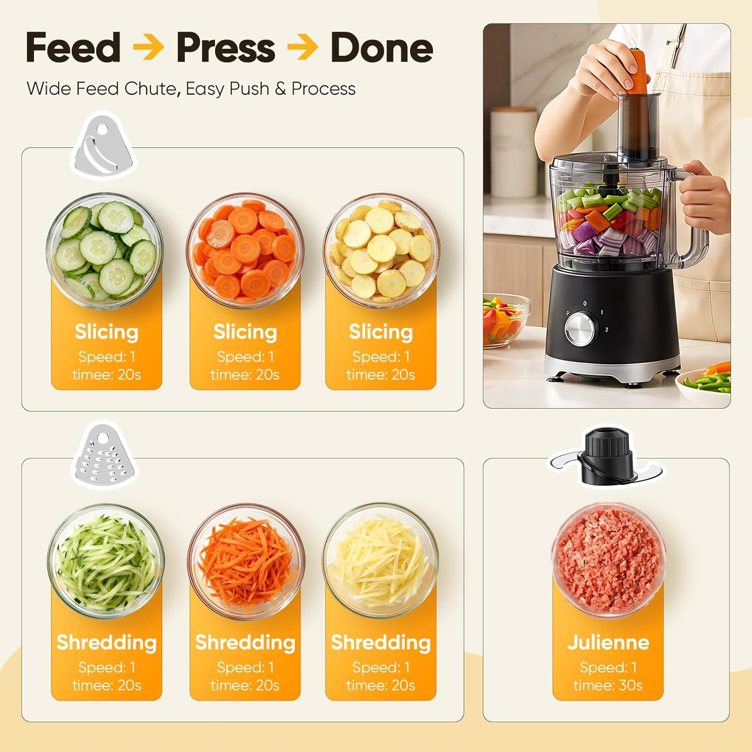 Food Processor 10.5 Cup, Vegetable Choppers with Slicing Shredding Chopping Kneading, Dishwasher Safe, Food Grinder, Stainless Steel Blades, for Smoothie Fruit Dough, 2.6QT, Black