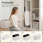 30 Inches Folding Storage Ottoman Bench, Oval Round Ottoman End of Bed Foot Rest Bench Stool with Cushion, Storage Chest for Bedroom, Living Room, Entryway, White