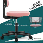 Small Office Chair Armless, Ergonomic Adjustable Home Office Swivel Rolling Task Chair No Arms, Comfy Mesh Mid Back Computer Work Vanity Desk Chiars with Wheels for Small Spaces, Hot Pink