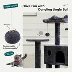 54-inch Indoor Cat Tree Tower ?CMulti-Level Pet House for Large Cats with 2 Condos, Scratching Posts, Round Platform, Small Ladder, and Toys ?C Perfect for Cats of All Ages, Dark Grey