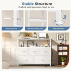 TV Stand, Dresser with 5 Fabric Storage Drawers, Media Console Featuring Open Shelf, Fabric Storage Cabinet with Charging Station, Compact Entertainment Unit for Bedroom, Living Room, White