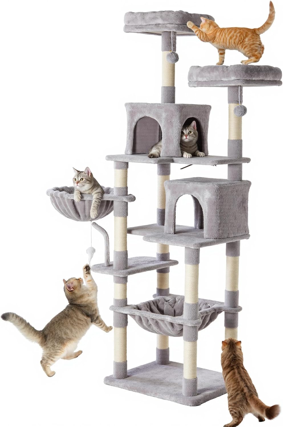 33-inch Cat Tree Tower for Indoor Cats, Small Cat Scratching Post with Curved Bed, Cat Tree with Cat Condo for Adult, Grey