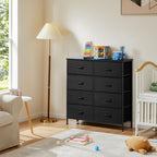 8 Drawer Dresser for Bedroom, Fabric Storage Organizer with Sturdy Metal Frame, Wooden Top Chest of Drawers for Closet Entryway Guest Room,Matte Black