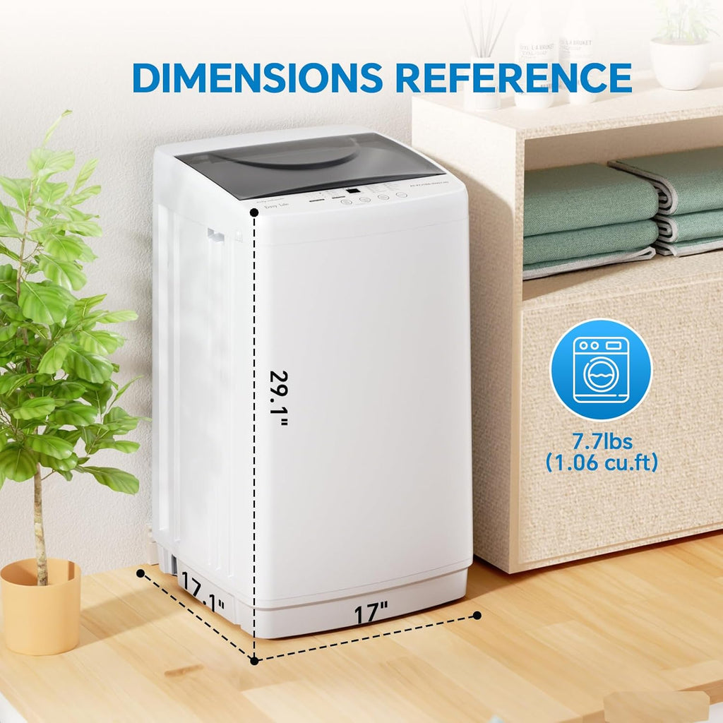 Portable Washing Machine, 7.7 lbs Full-Automatic Compact Laundry Washer, Stainless Steel Drum, 10 Wash Cycles, Auto-Balance Detection, LED Display, Mini Washer for Home, Apartment, Dorm, White