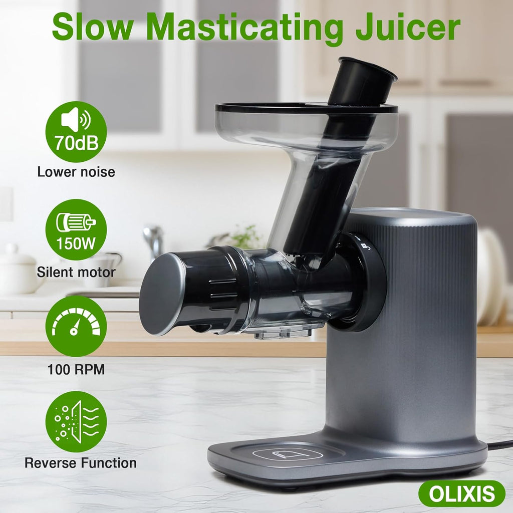 Cold Press Juicer, Slow Masticating Juicer Machines with Extra Wide Feed Chute, High Juice Yield and Easy to Clean for Whole Vegetables & Fruits, Silver