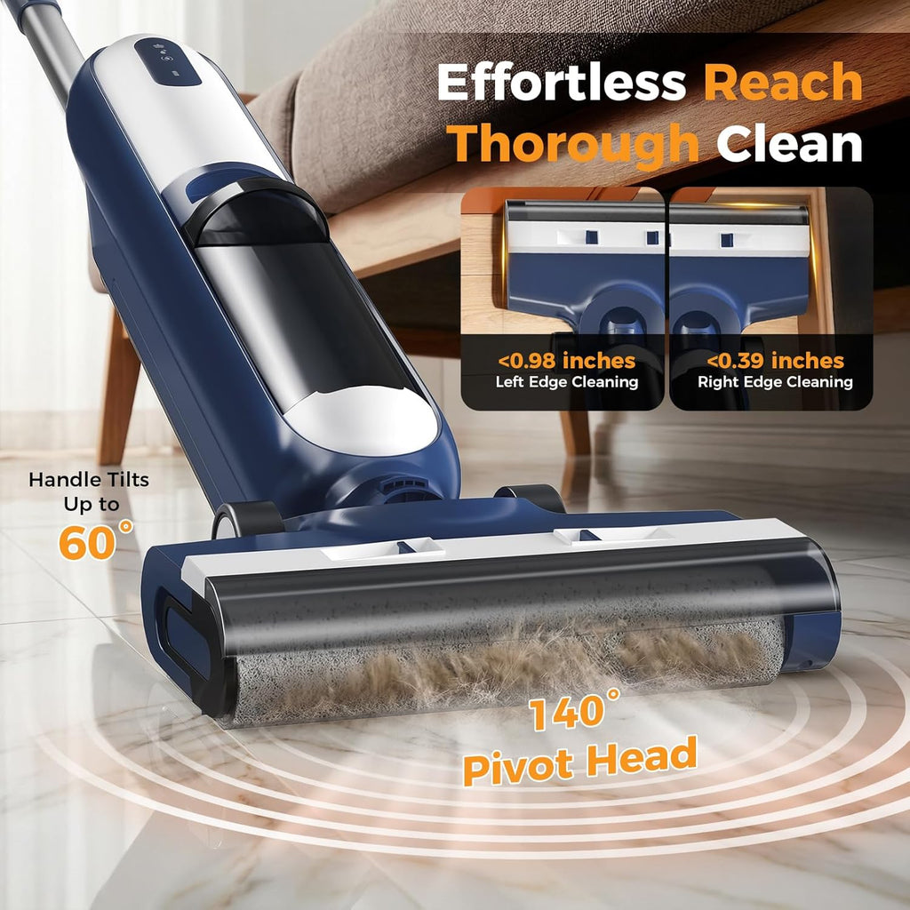 Wet Dry Vacuum Cleaner, Cordless All-in-One Vac Mops, Vacuum Mop with Self-Cleaning System, Dual Water Tank Design, Tangle-Free Brush, Dual-Edge Cleaning, 35-Min Runtime