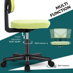 Small Desk Chair Armless, Ergonomic Adjustable Home Office Swivel Rolling Task Chair No Arms, Comfy Mesh Mid Back Computer Work Vanity Desk Chiars with Wheels for Small Spaces, Green