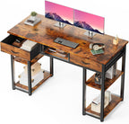 39 Computer Desk with Storage, Small Home Office Desk with 3 Fabric Drawers & Side Pocket, Space Saving Writing Desk for Apartment, Dorm, Gaming Workstation, White