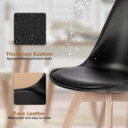 Modern Dining Chairs Set of 4, PU Leather Upholstered Kitchen Chairs with Wood Legs, Mid Century Accent Chairs for Living Room, Bedroom, Outdoor Lounge, Black