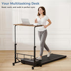 31.5 Adjustable Height Mobile Desk with Locking Wheels & Pin-Lock, Portable Workstation for Walking Pad & Active Home Office, Rustic Brown