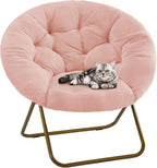 Saucer Chair, Foldable Living Room Chairs, Soft Faux Fur Lounge Chair for Bedroom, Reading Chairs for Adults, X-Large (Pink)