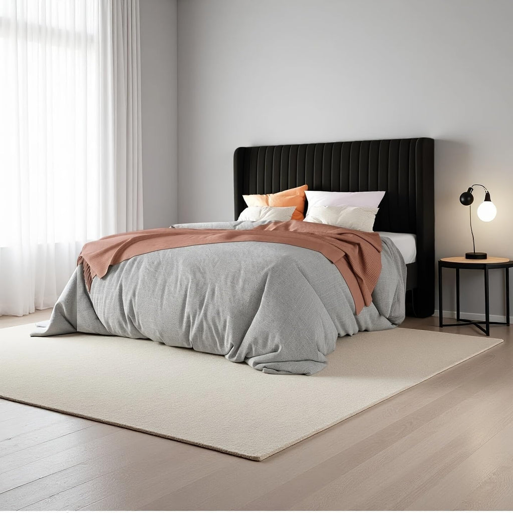 PU Wingback Upholstered Bed Frame with Wood Slat Support, No Box Spring Needed, Easy Assembly for Bedroom (Queen)