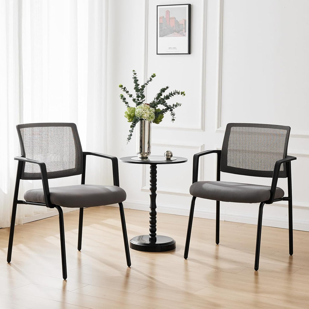 Stackable Waiting Room Chairs, Reception Guest Chair for Office Business Conference with Arm, Set of 2, Grey