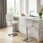 Bar Stools Set of 4, Adjustable Swivel Bar Chairs with Padded Armrests and Ergonomic Backrest for Kitchen Island Counter Pub Dining Room, Water-Resistant PU Leather, White