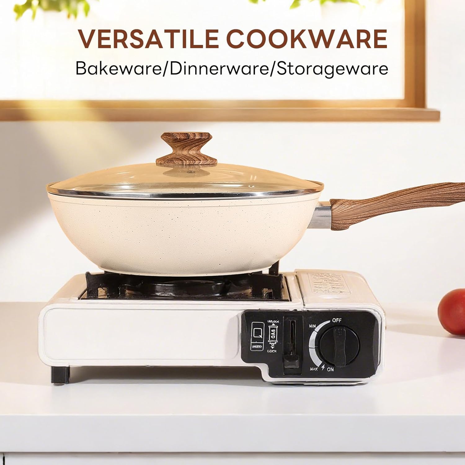 17 Pcs Pots and Pans Set, Nonstick Kitchen Cookware Set, Induction Cooking Sets with Stay-Cool Handles, Beige