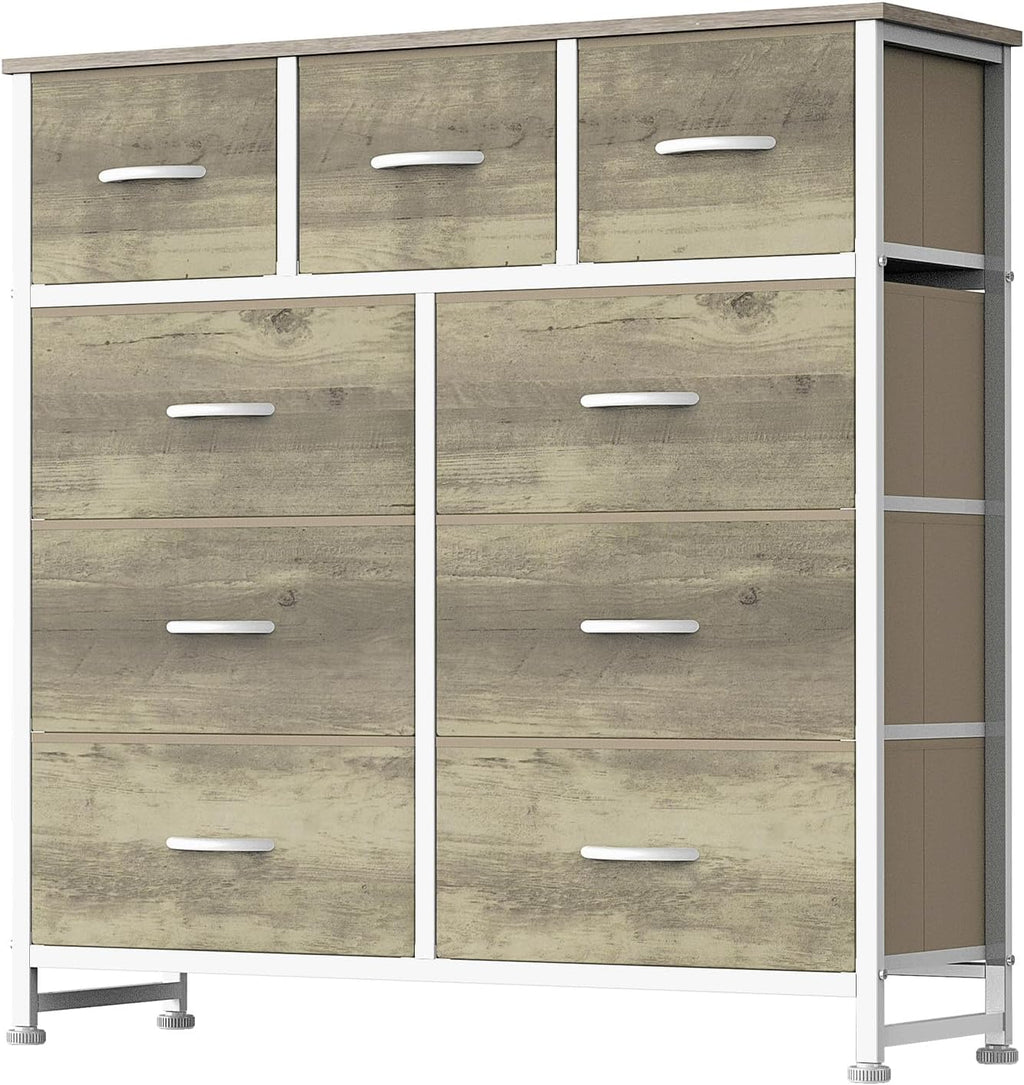 8 Drawer Dresser for Bedroom, Fabric Storage Organizer with Sturdy Metal Frame, Wooden Top Chest of Drawers for Closet Entryway Guest Room,Matte Black