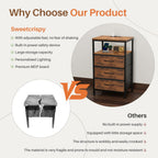Nightstand with Charging Station, 3-Drawer Bedside Table with USB Ports & Type-C, Bedroom Night Stand with Fabric Drawers and Open Shelf, Tall Narrow End Table for Small Bedroom, Rustic Brown