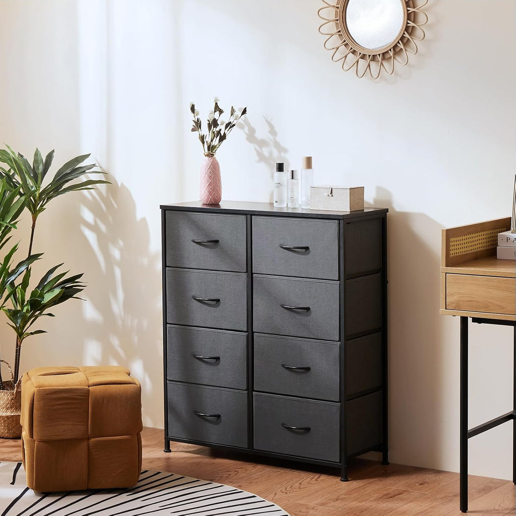 8 Drawer Storage Dresser with Wood Top - Wide Fabric Chest Organizer for Bedroom, Closet, Living Room,Tower Cabinet, TV Stand, Hallway Entryway Furniture,Grey