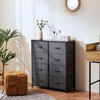 8 Drawer Storage Dresser with Wood Top - Wide Fabric Chest Organizer for Bedroom, Closet, Living Room,Tower Cabinet, TV Stand, Hallway Entryway Furniture,Grey