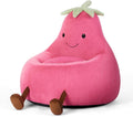 Kids Bean Bag Chair, Stuffed Toddler Couch with Faux Rabbit Fur Cover for Teens & Kids, Comfy Lazy Sofa Chair for Reader, Living Room, Bedroom, Aged 4-12 Years, 24 Inch, Rose Red