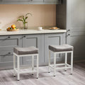 Saddle Bar Stools Set of 4, 24 Inch Counter Height Stools with Curved PU Leather Surface, 3.7 Thick Upholstery Bar Height Stools with Footrest for Kitchen Island, Dining, Cafe, Gray