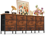 TV Stand for Bedroom with Storage TV Stands for Living Room Rustic, 12 Drawer Dresser Farmhouse Entertainment Center for up to 80 Inch TVs, Media Console Table with Metal Frame Adjustable Feet