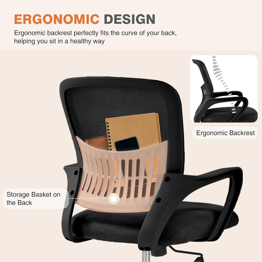 Home Office Managerial Executive Chair, Ergonomic Mesh Adjustable Swivel Mid-Back Computer Desk Chair with Comfortable Lumbar Support, Comfy Arms for Bedroom,Study