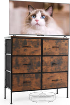 Dresser for Bedroom with 9 Storage Drawers, Large Fabric Storage Tower Organizer, Chest of Drawers with Metal Frame Wooden Top for Closet, Living Room, Entryway, Brown