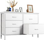 TV Stand for Bedroom with 5 Storage Drawers, Fabric Chest of Drawers with Metal Frame, Living Room Storage Organizers Units for Books, TV Stand and Hallway, Rust