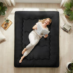 Japanese Floor Mattress Queen Size, Futon Mattress Foldable with Removable Washable Cover, Portable Roll Up Tatami Mat for Small Bedroom, Couples, Family Movie Night and Home Use, Black