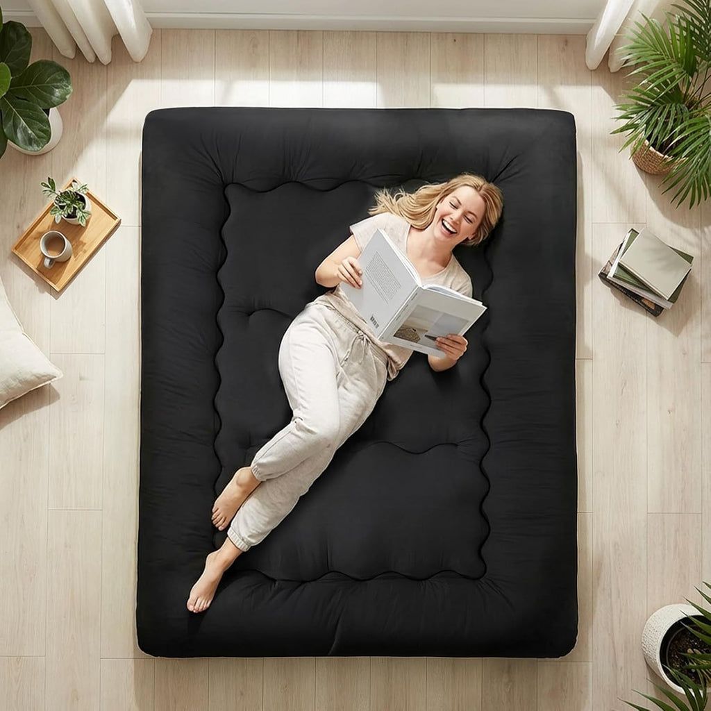 Japanese Floor Mattress Twin Size, Futon Mattress Foldable with Removable Washable Cover, Portable Roll Up Tatami Mat for Kids Room, Dorm, Sleepovers and Solo Sleeper, Black