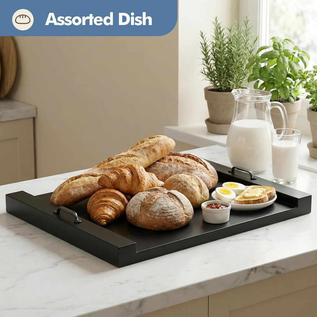 Noodle Board Stove Cover with Handles, Wooden Stove Top Cover for Gas Electric Glass Stove, 22 x 29.5 inch(Black)