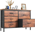TV Stand for Bedroom with 5 Storage Drawers, Fabric Chest of Drawers with Metal Frame, Living Room Storage Organizers Units for Books, TV Stand and Hallway, Modern Black