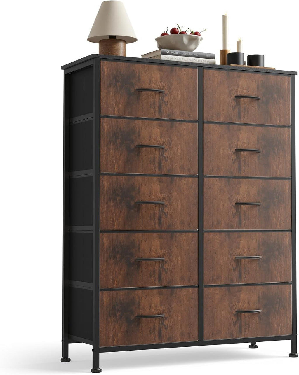 8 Drawer Storage Dresser with Wood Top - Wide Fabric Chest Organizer for Bedroom, Closet, Living Room,Tower Cabinet, TV Stand, Hallway Entryway Furniture,Grey