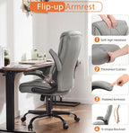 Office Computer Gaming Chair, Ergonomic High Back Heavy Duty Task Desk Chairs with Wheels, Flip-up Arms, Adjustable Height, PU Leather, Grey