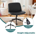 Criss Cross Chair with Wheels Wide Cross Legged Office Desk Vanity Chair Comfy Fabric Armless Adjustable Swivel for Home Computer Task PU Black