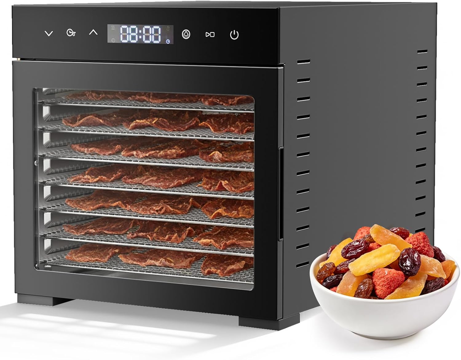 Food Dehydrator Machine, 500W Jerky Dehydrators with 8 Stainless Steel Large Trays, 185??F Temperature Control & 24H Timer Food Dryer for Fruit Meat Herb Dog Treats, Silver