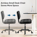 Home Office Desk Chair - Ergonomic Armless PU Leather Computer Rolling Task Chair??with Comfy Lumbar Support and Height Adjustable, Vanity, Bedroom, Black