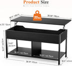 Lift Top Coffee Table with Storage 39 Center Table with Hidden Compartment & 2 Shelves Farmhouse, Wood Coffee Table for Living Room with Sturdy Lift-Top Adjustable Feet Rust Dark