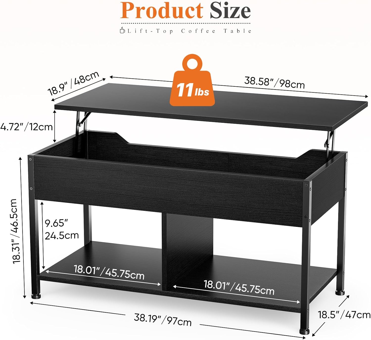 Lift Top Coffee Table with Storage 39 Center Table with Hidden Compartment & 2 Shelves Farmhouse, Wood Coffee Table for Living Room with Sturdy Lift-Top Adjustable Feet Rust Dark
