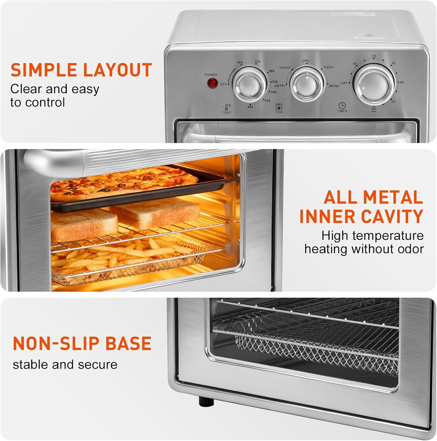 Air Fryer Toaster Oven Combo, 16.9QT Oven Countertop 5 Functions in 1, 4 Accessories Included, Stainless, Up to 450??F