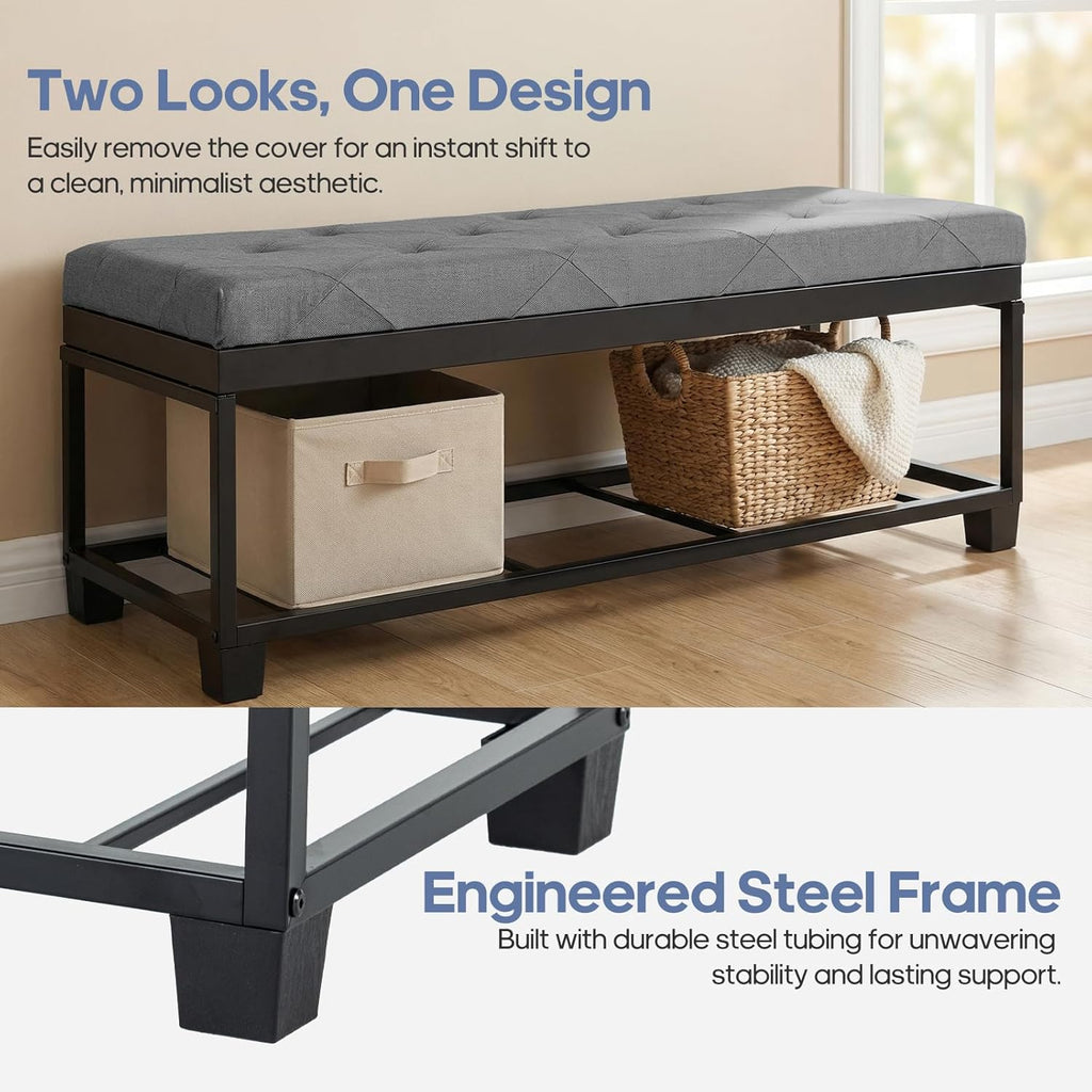 Storage Ottoman, Sturdy Ottoman Bench with Legs, Versatile Bedroom Bench with Storage for Living Room, Entryway, Bedroom, Dark Gray