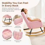 Nursery Rocking Chair Teddy Upholstered, Comfy Glider Rocker with High Backrest Armchair Padded Seat, Accent Side Chair for Living Room Bedroom Offices Small Spaces Indoor, Pink