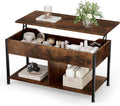 Lift Top Coffee Table with Storage 39 Center Table with Hidden Compartment & 2 Shelves Farmhouse, Wood Coffee Table for Living Room with Sturdy Lift-Top Adjustable Feet Brown