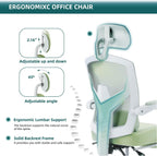 Home Office Desk Chair with Footrest, High-Back Mesh Rolling Swivel Reclining Chairs with Wheels, Comfortable Headrest, Lumbar Support, Comfy Arms for Home, Office, Gaming, Elegant Green