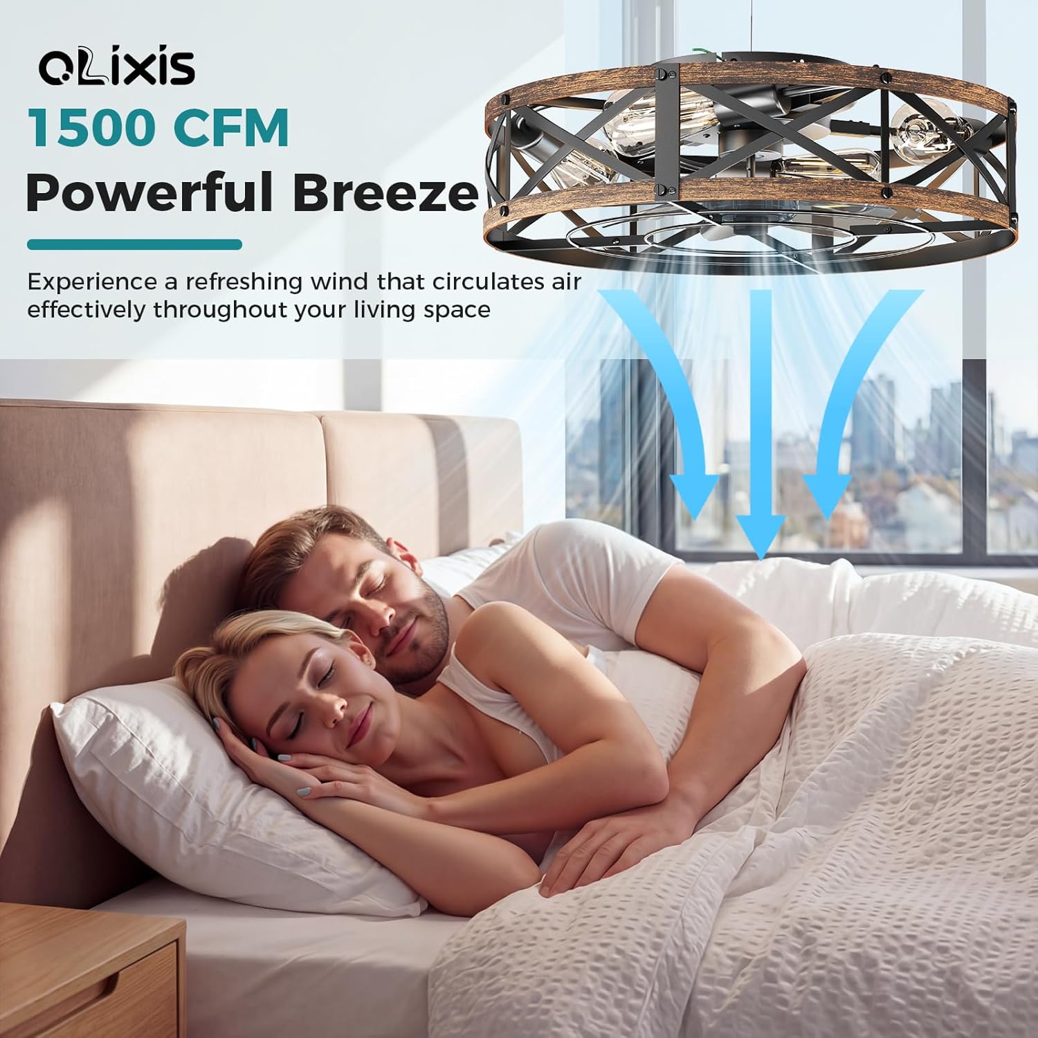 Ceiling Fans with Remote, Farmhouse Ceiling Fan, 22 Inch Low Profile Caged Fandelier, Flush Mount with 6 Wind Speeds, for Bedroom, Kitchen, Living Room, Bulbs Not Included, Gold
