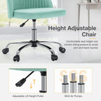 Armless Vanity Chair, Cute Comfy Home Office Desk Chair with Wheels, Modern Upholstered Task Computer Seat for Bedroom, Study, Makeup Vanity, Height Adjustable & Swivel, Mint
