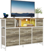 TV Stand for Up to 45 inch TV, Wood Top TV Media Console Table with 6 Fabric Drawers, 2 Shelves, Entertainment Center with LED Lights & Charging Station for Living Room, Hallway, White