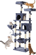 54-inch Indoor Cat Tree Tower ?CMulti-Level Pet House for Large Cats with 2 Condos, Scratching Posts, Round Platform, Small Ladder, and Toys, Beige