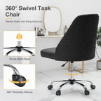 Armless Vanity Chair, Cute Comfy Home Office Desk Chair with Wheels, Modern Upholstered Task Computer Seat for Bedroom, Study, Makeup Vanity, Height Adjustable & Swivel, Drak Gray